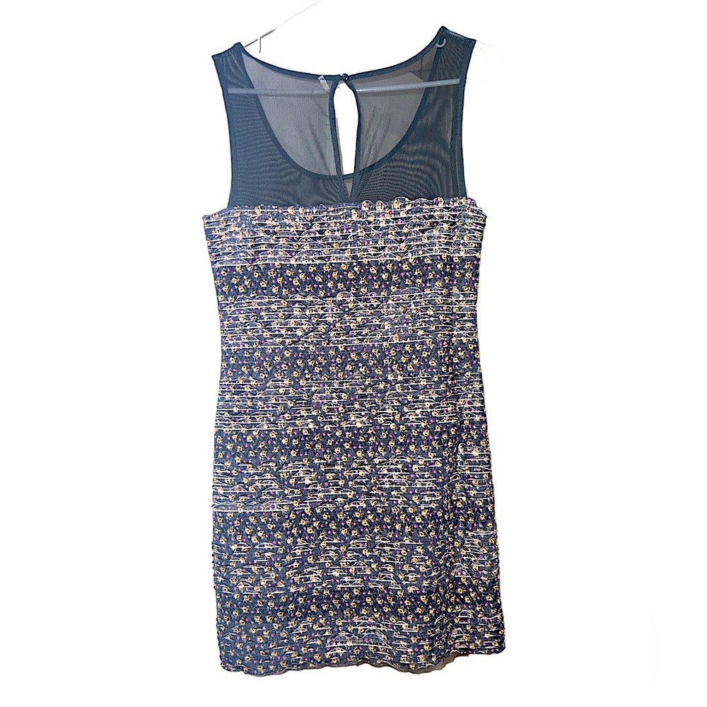 Free People Ruched Floral Mesh Mini Dress Sz MD